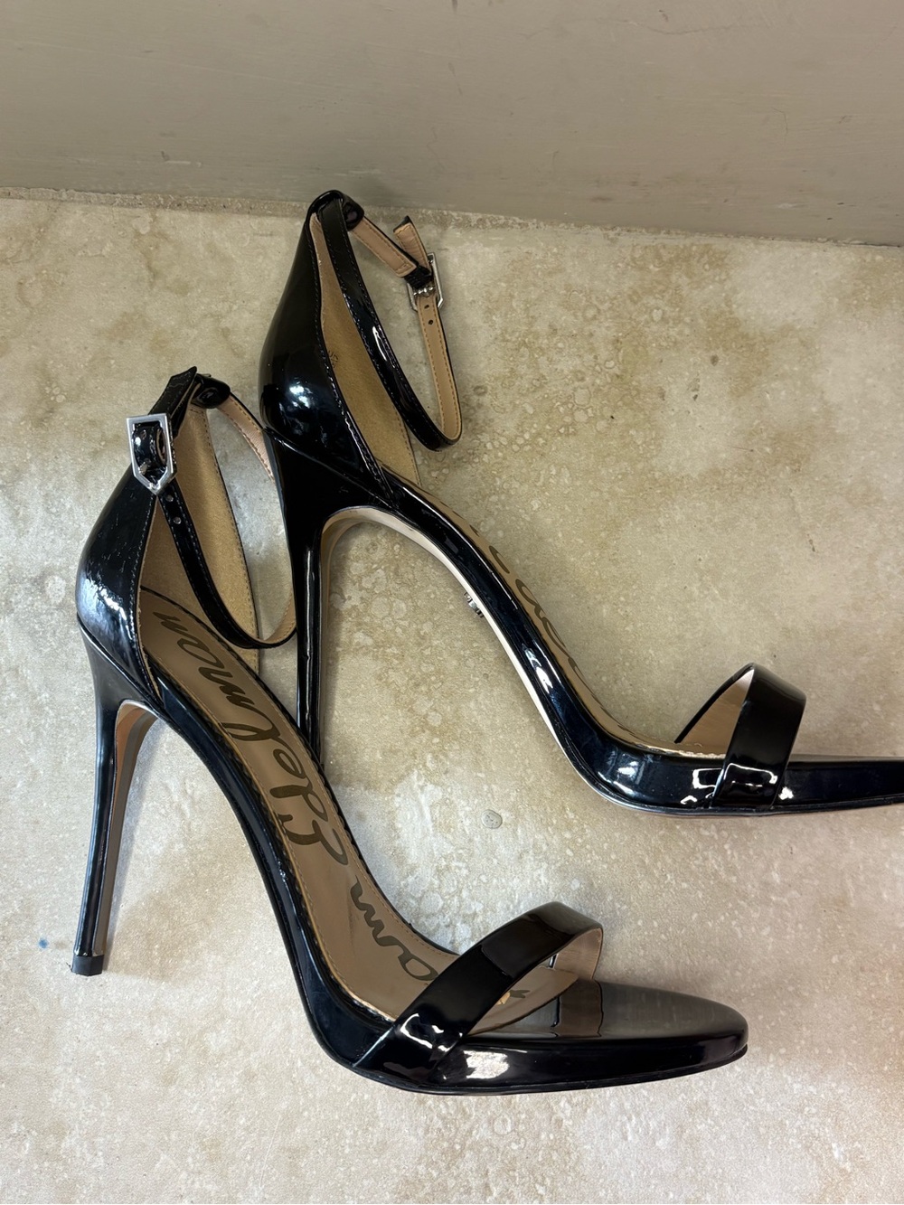 Sam Edelman Arielle Black Patent Ankle-Strap Heeled Sandals - Picture 4 of 10